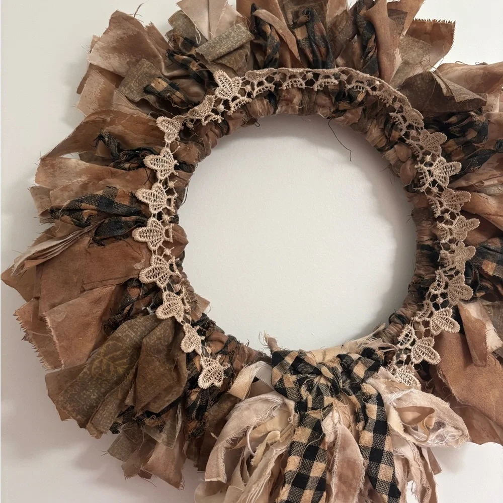 Rustic Farmhouse Plaid Wreath Handmade w Lace  Wreath Charming Final Sale